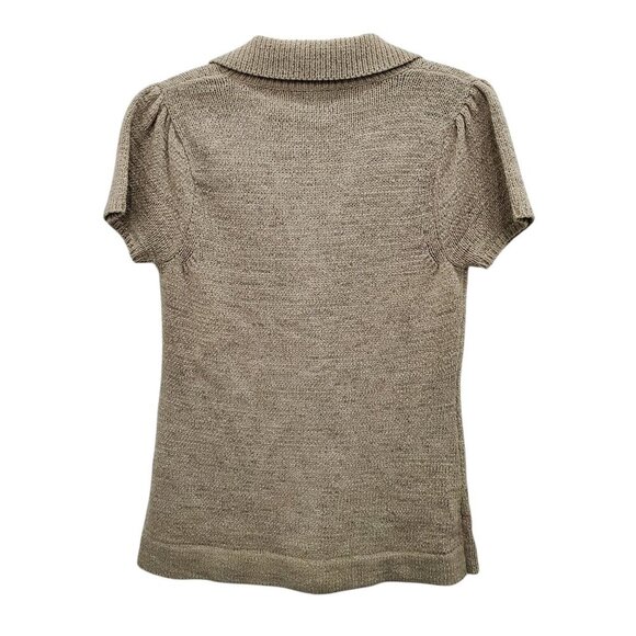 August Silk Women's Tan Short Sleeve Large Button Acrylic Ribbon Knit Cardigan L - Picture 6 of 6